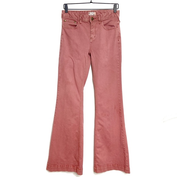 Free People High Rise Blush Pink Flare Jeans 28